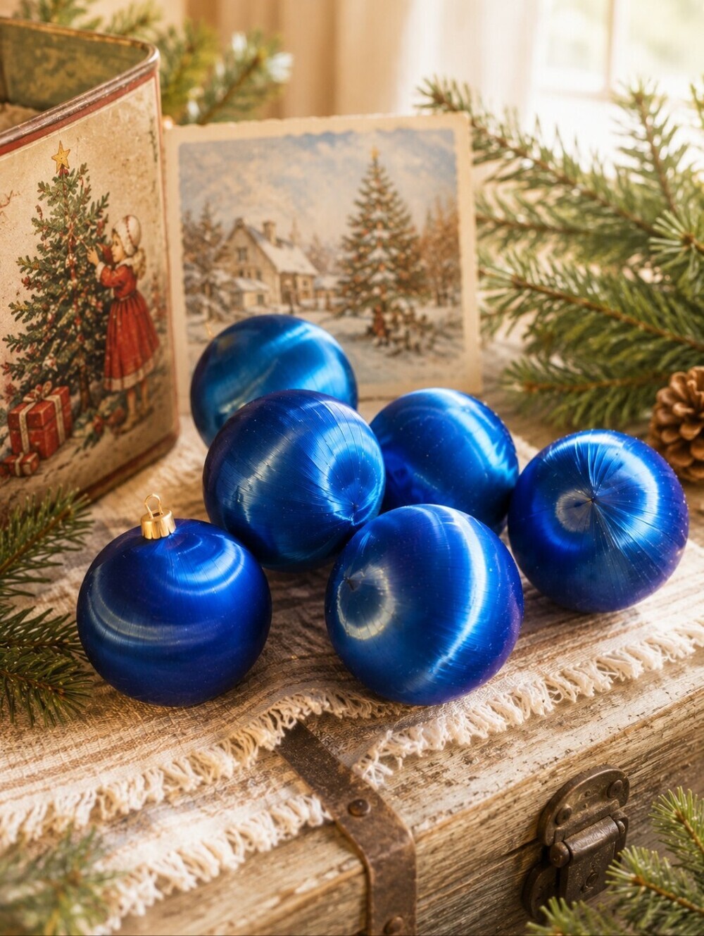 VINTAGE COBALT BLUE CHRISTMAS ORNAMENTS SET OF 6 🎄✨